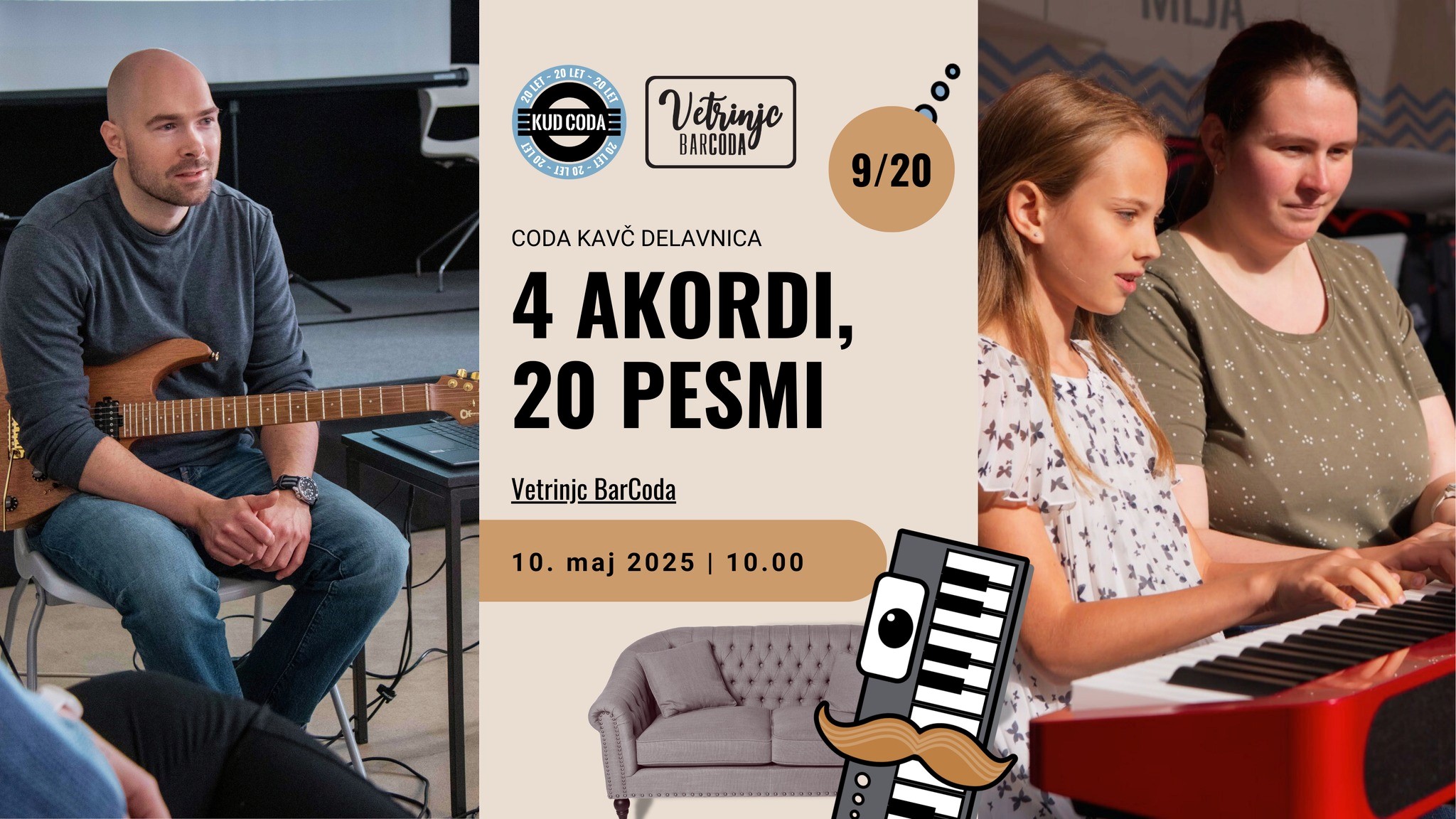 9/20 Coda kavč delavnica: 4 akordi, 20 pesmi 9/20 Coda kavč delavnica: 4 akordi, 20 pesmi